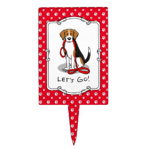 Let's Go! (walk) Beagle Dog (tri color 3) Cute Cake Topper