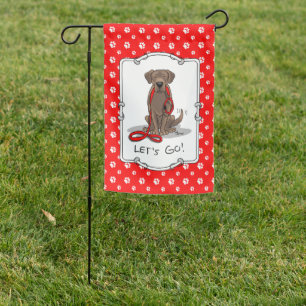 Let's Go! Walk Chocolate Labrador Retriever Dog Garden Flag