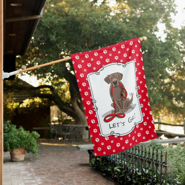 Let's Go! Walk Chocolate Labrador Retriever Dog House Flag (In SItu)
