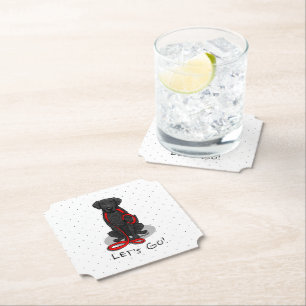 Let's Go! Walk Curly-Coated Retriever Dog (black) Paper Coaster