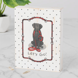 Let's Go! Walk Curly-Coated Retriever Dog (black) Wooden Box Sign