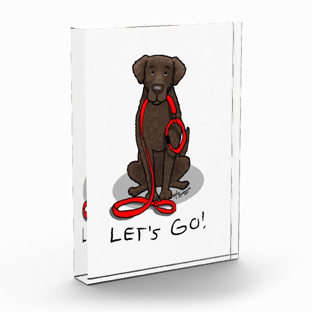 Let's Go! Walk Curly-Coated Retriever Dog (liver) Acrylic Award (Left)
