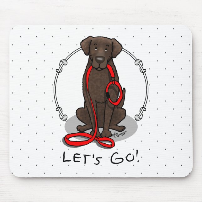 Let's Go! Walk Curly-Coated Retriever Dog (liver) Mouse Pad (Front)