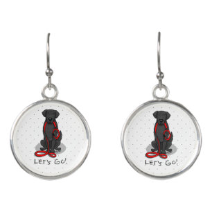 Let's Go! Walk Flat-Coated Retriever Dog (black) Earrings