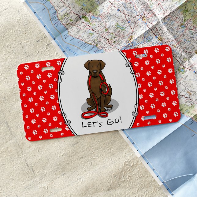 Let's Go! Walk Flat-Coated Retriever Dog (liver) License Plate (In Situ)