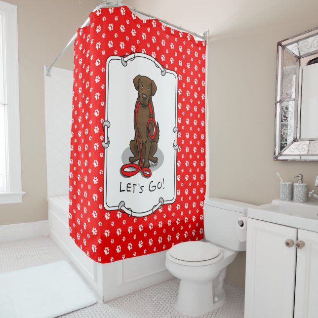 Let's Go! Walk Flat-Coated Retriever Dog (liver) Shower Curtain (In Situ)