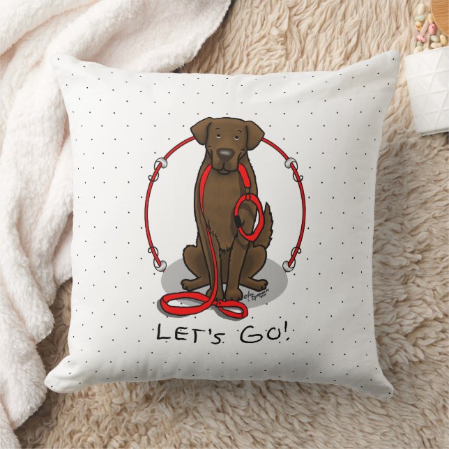 Let's Go! Walk Flat-Coated Retriever Dog (liver) Throw Pillow (Blanket)
