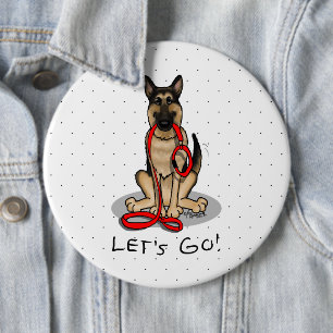 Let's Go! Walk German Shepherd Dog (black tan) Button