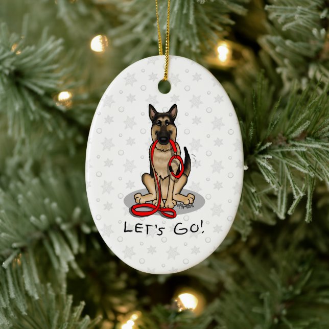 Let's Go! Walk German Shepherd Dog (black tan) Ceramic Ornament (Tree)