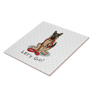 Let's Go! Walk German Shepherd Dog (black tan) Ceramic Tile