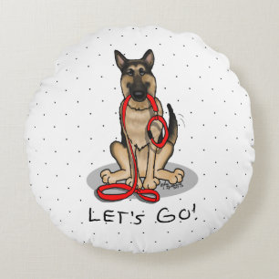 Let's Go! Walk German Shepherd Dog (black tan) Round Pillow