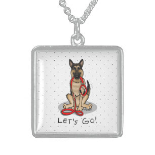 Let's Go! Walk German Shepherd Dog (black tan) Sterling Silver Necklace