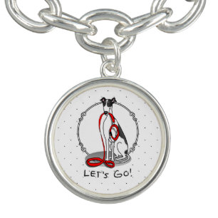 Let's Go! (walk) Greyhound Dog (black white) Funny Bracelet