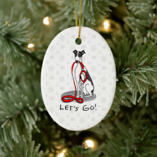 Let's Go! (walk) Greyhound Dog (black white) Funny Ceramic Ornament