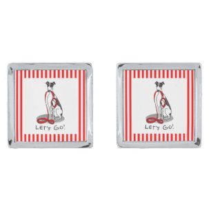 Let's Go! (walk) Greyhound Dog (black white) Funny Cufflinks