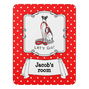 Let's Go! (walk) Greyhound Dog (black white) Funny Door Sign