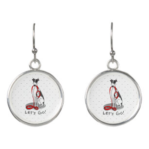 Let's Go! (walk) Greyhound Dog (black white) Funny Earrings