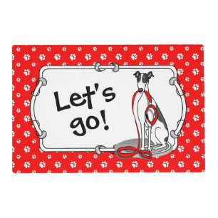 Let's Go! (walk) Greyhound Dog (black white) Funny Placemat