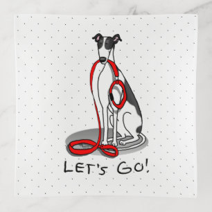 Let's Go! (walk) Greyhound Dog (black white) Funny Trinket Tray