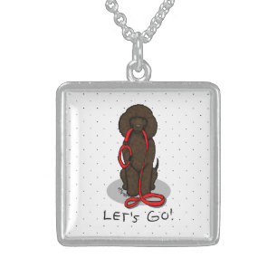 Let's Go! Walk Irish Water Spaniel Dog (liver 1) Sterling Silver Necklace