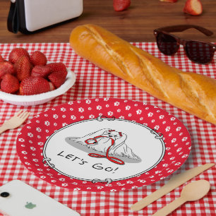Let's Go! (walk) Maltese Dog with Red Leash Cute Paper Plates