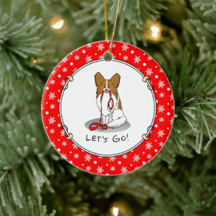 Let's Go! (walk) Papillon (white & red) Dog Cute Ceramic Ornament