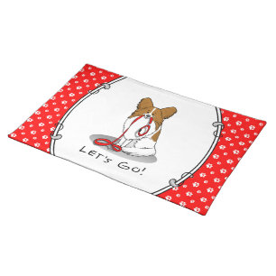 Let's Go! (walk) Papillon (white & red) Dog Cute Cloth Placemat