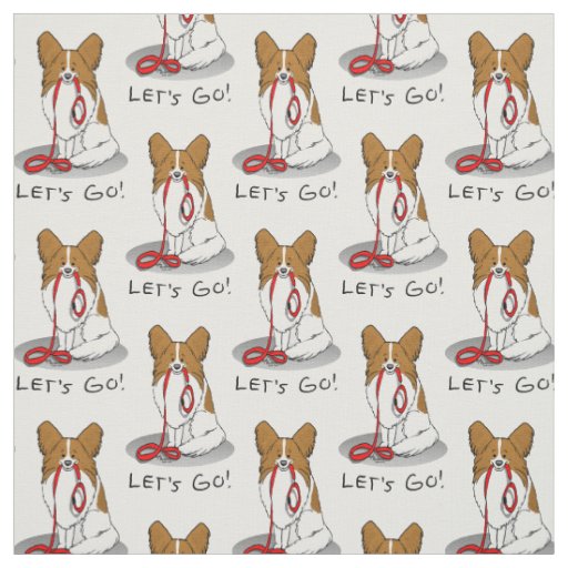 Let's Go! (walk) Papillon (white & red) Dog Cute Fabric