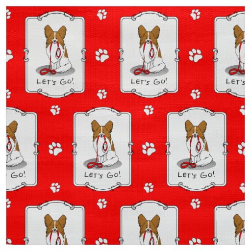 Let's Go! (walk) Papillon (white & red) Dog Cute Fabric