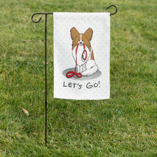 Let's Go! (walk) Papillon (white & red) Dog Cute Garden Flag (In SItu)
