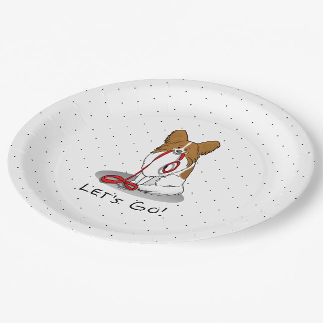 Let's Go! (walk) Papillon (white & red) Dog Cute Paper Plates (Angled)