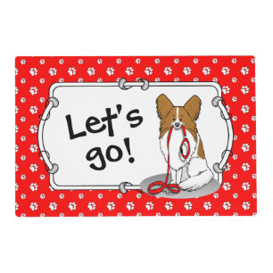 Let's Go! (walk) Papillon (white & red) Dog Cute Placemat