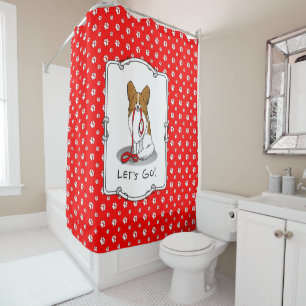 Let's Go! (walk) Papillon (white & red) Dog Cute Shower Curtain