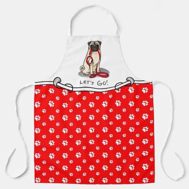 Let's Go! (walk) Pug Dog (light fawn) Leash Cute Apron (Front)