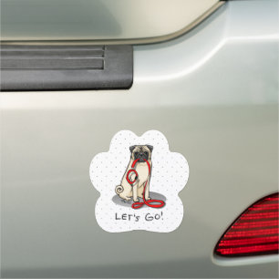 Let's Go! (walk) Pug Dog (light fawn) Leash Cute Car Magnet