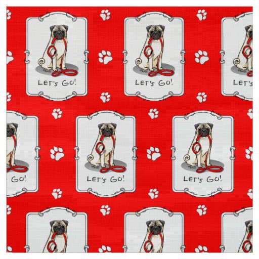 Let's Go! (walk) Pug Dog (light fawn) Leash Cute Fabric
