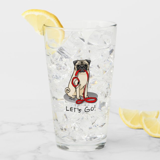 Let's Go! (walk) Pug Dog (light fawn) Leash Cute Glass (Front Ice)