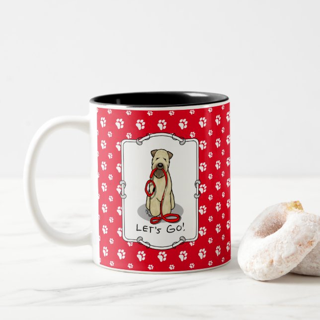 Let's Go! Walk Wheaten Terrier Dog (wheaten 1b2) Two-Tone Coffee Mug (With Donut)