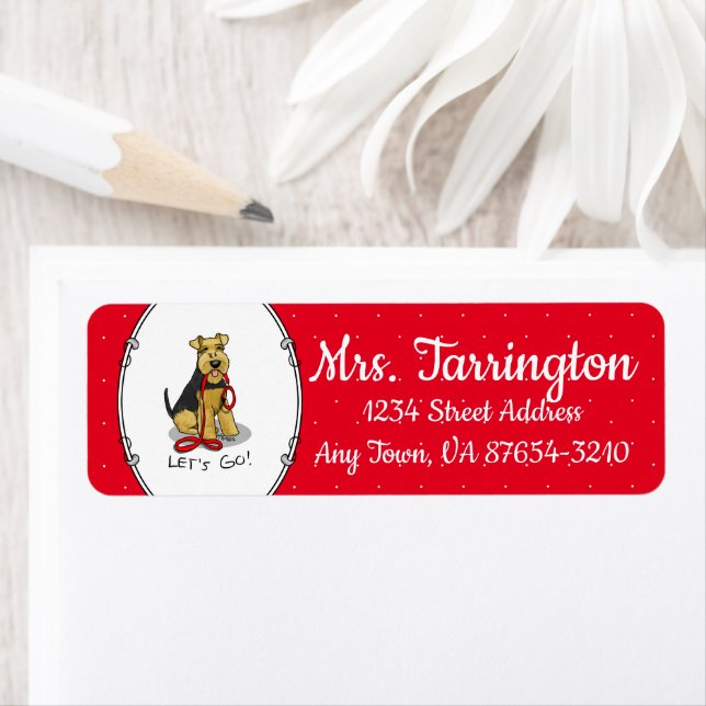 Let's Go! Welsh Terrier Dog with red leash Funny Label (Insitu)