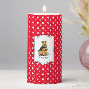 Let's Go! Welsh Terrier Dog with red leash Funny Pillar Candle
