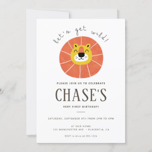Let's Go Wild Jungle Birthday Lion Safari Invitation
