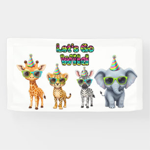 Let's Go Wild, party animal with shades birthday Banner