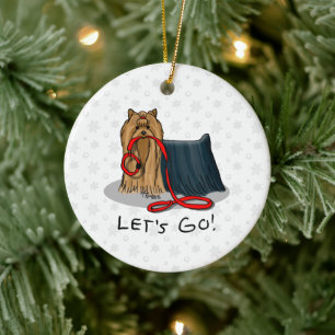Let's Go! Yorkshire Terrier (Yorkie) Dog w Leash Ceramic Ornament
