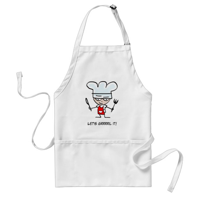 Let's grill it funny short BBQ apron with cartoon (Front)