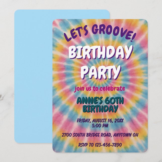 Let's Groove Tie Dye Birthday Party Invitation (Front/Back)