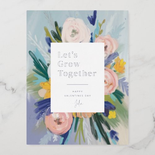 Lets Grow Together Flower Garden Valentine Foil Holiday Postcard