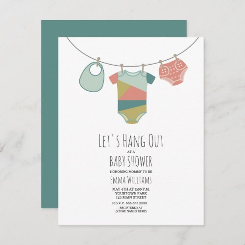 Lets Hang Out Baby Clothes Baby Shower Invitation