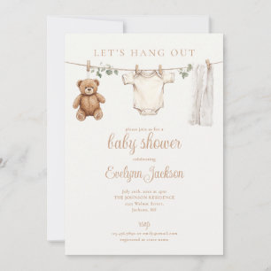 Lets Hang Out Clothesline Neutral Baby Shower Invitation