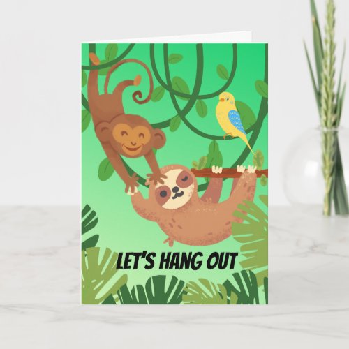 Lets Hang Out Friendship Monkey Sloth Bird Card