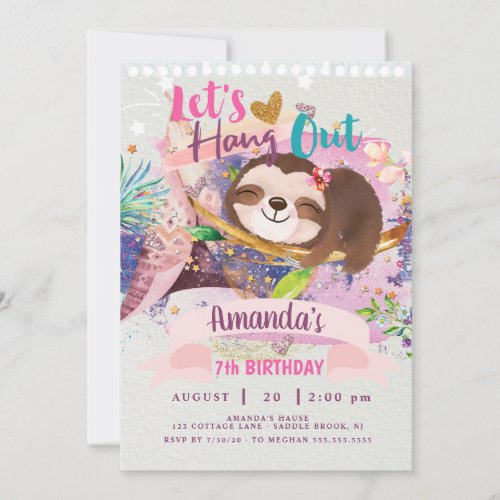 Lets Hang Out  InvitationSloth Teepee Invitation